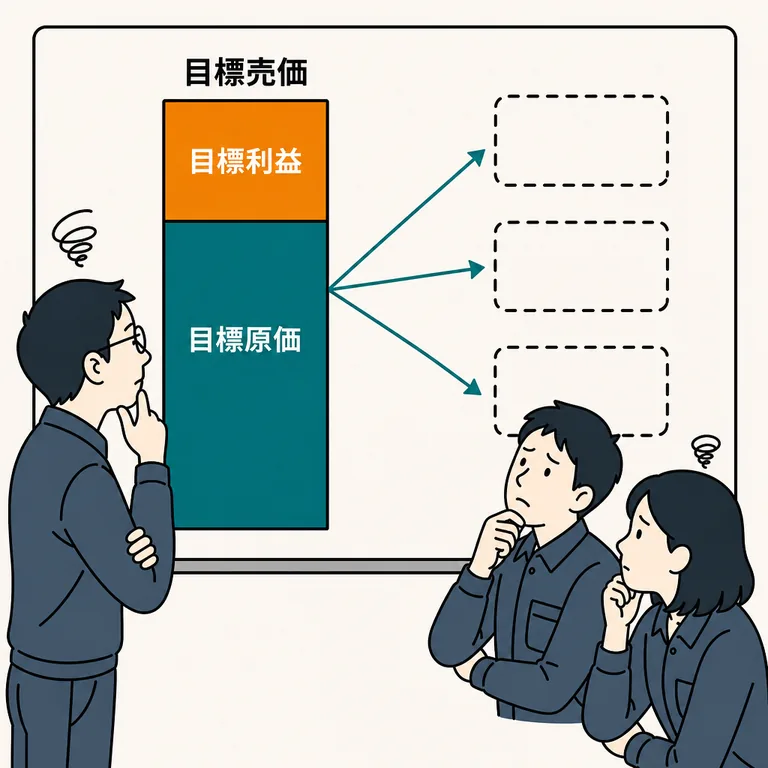 目標原価の分解と、機能・部位への配分ができない