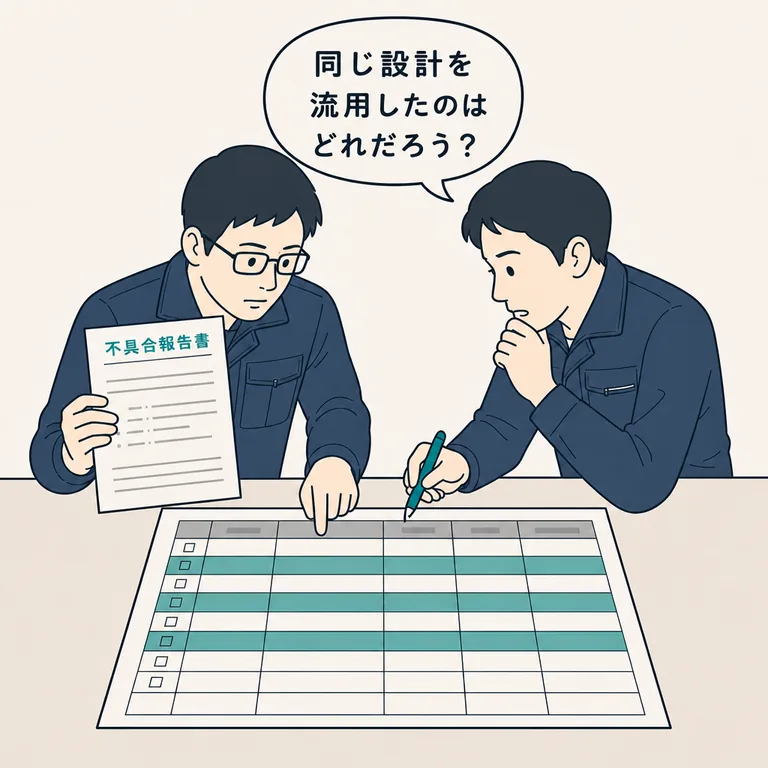 設計変更対象の範囲（品番・図番）の特定が困難である